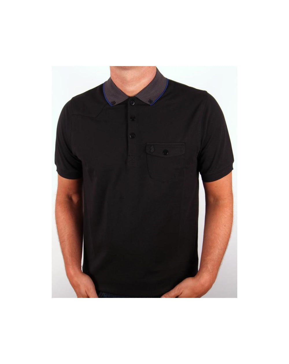 Luke Landbright Striped Collar Polo Shirt Black