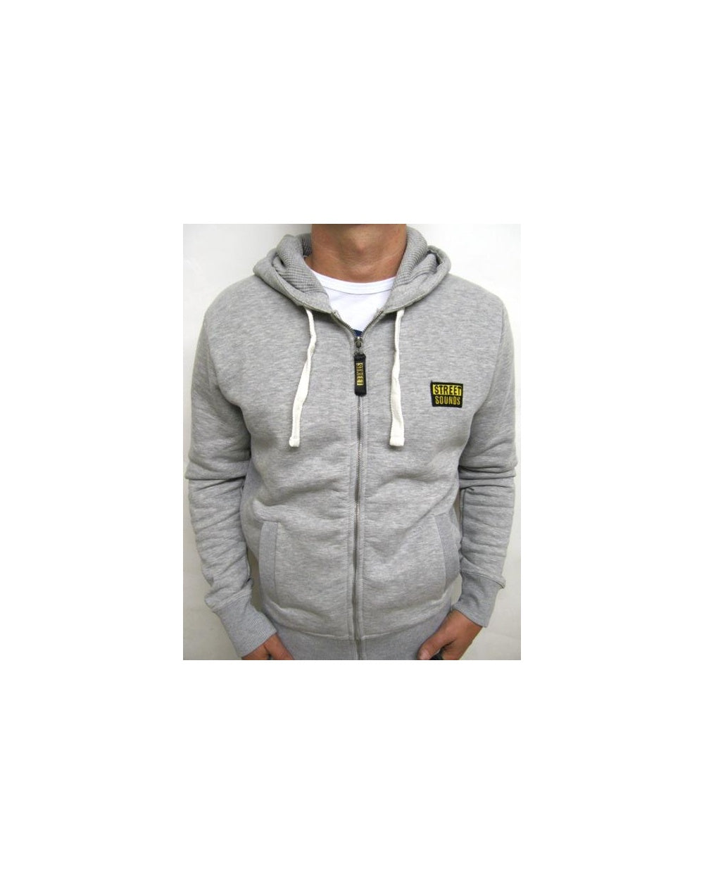 Street Sounds Back Print Zip Through Hoodie Grey