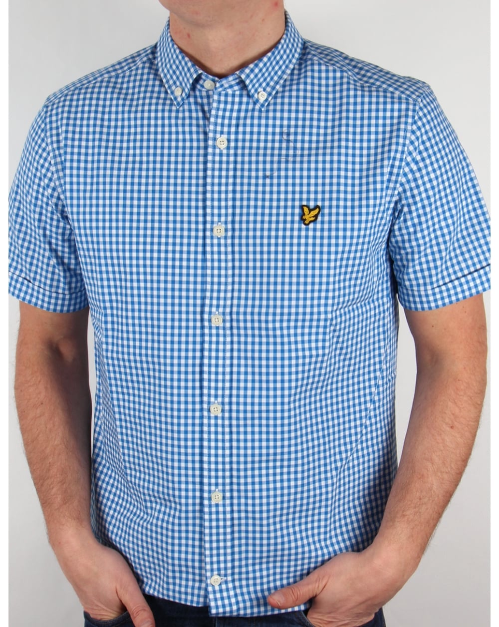 Lyle And Scott Short Sleeve Gingham Check Shirt Deep Cobalt