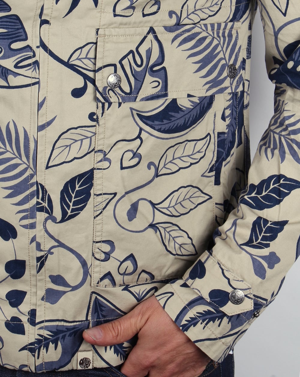 Pretty Green Wren Printed Jacket Navy/stone