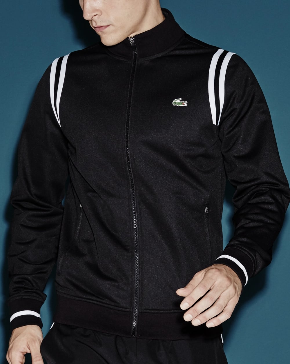 Lacoste Shoulder Stripe Track Top in BlacK