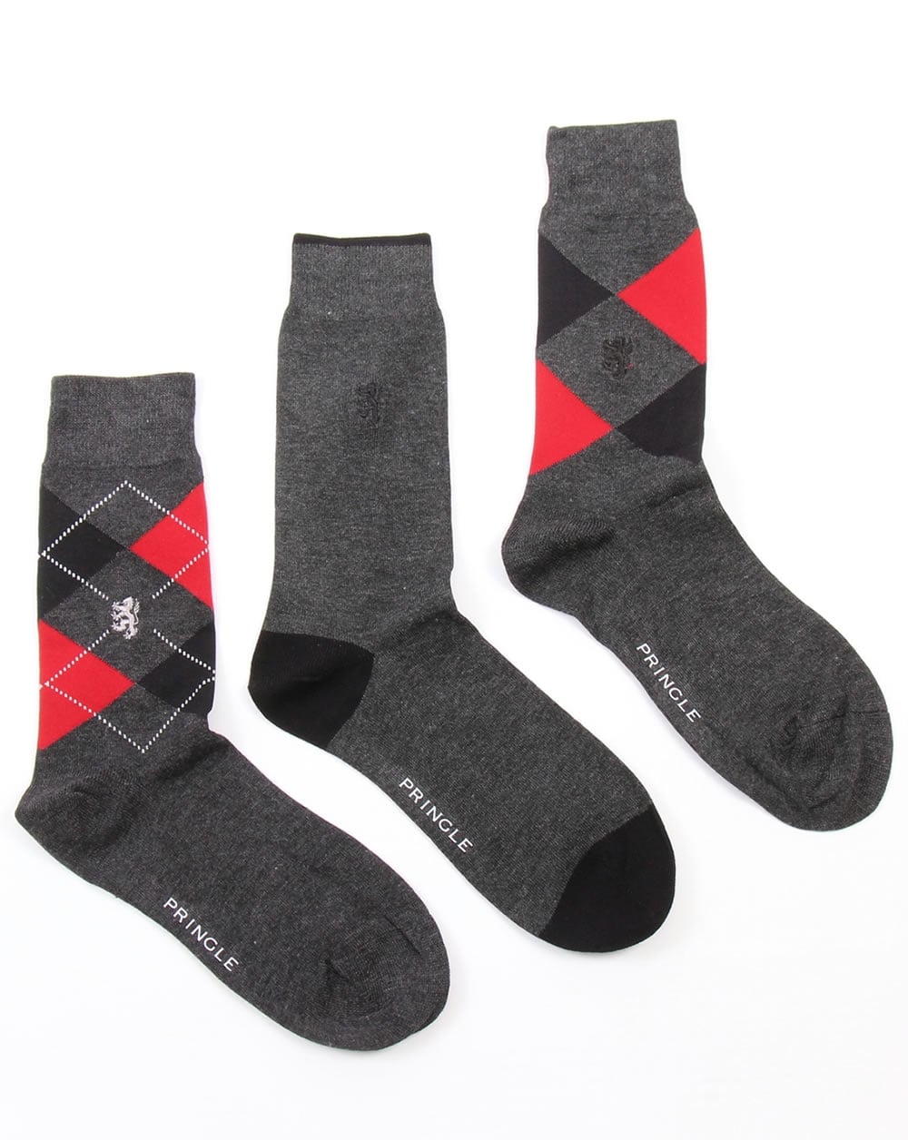 Pringle Waverley Argyle Socks Charcoal/Red