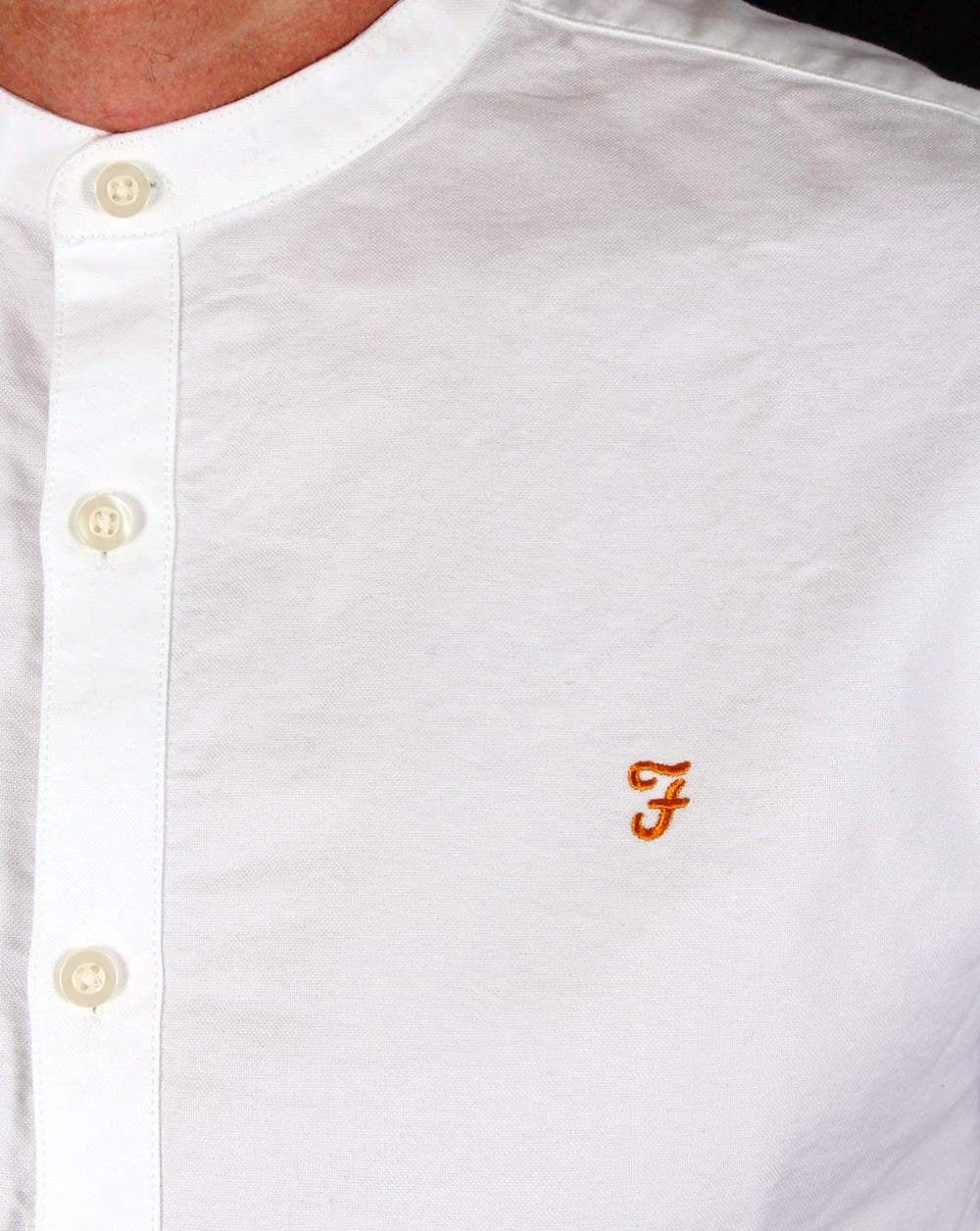 Farah Brewer Grandad Collar Shirt White