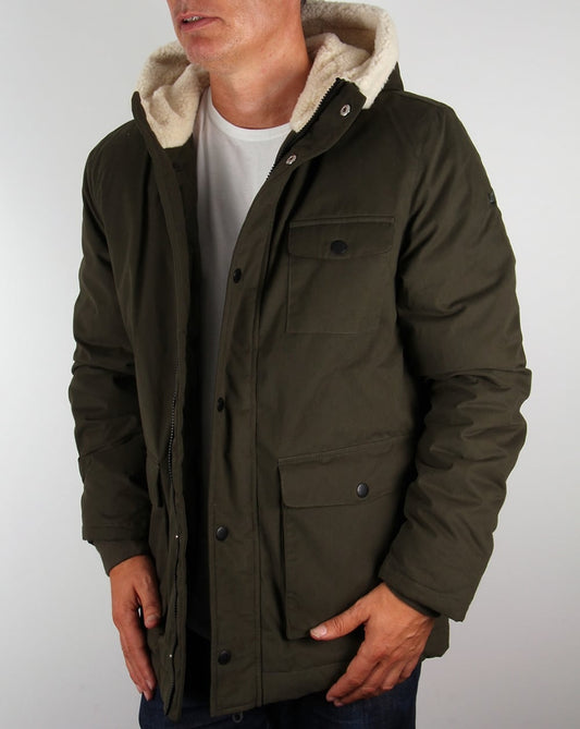 Lyle and Scott Lyle And Scott Shearling Lined Parka Dark Sage