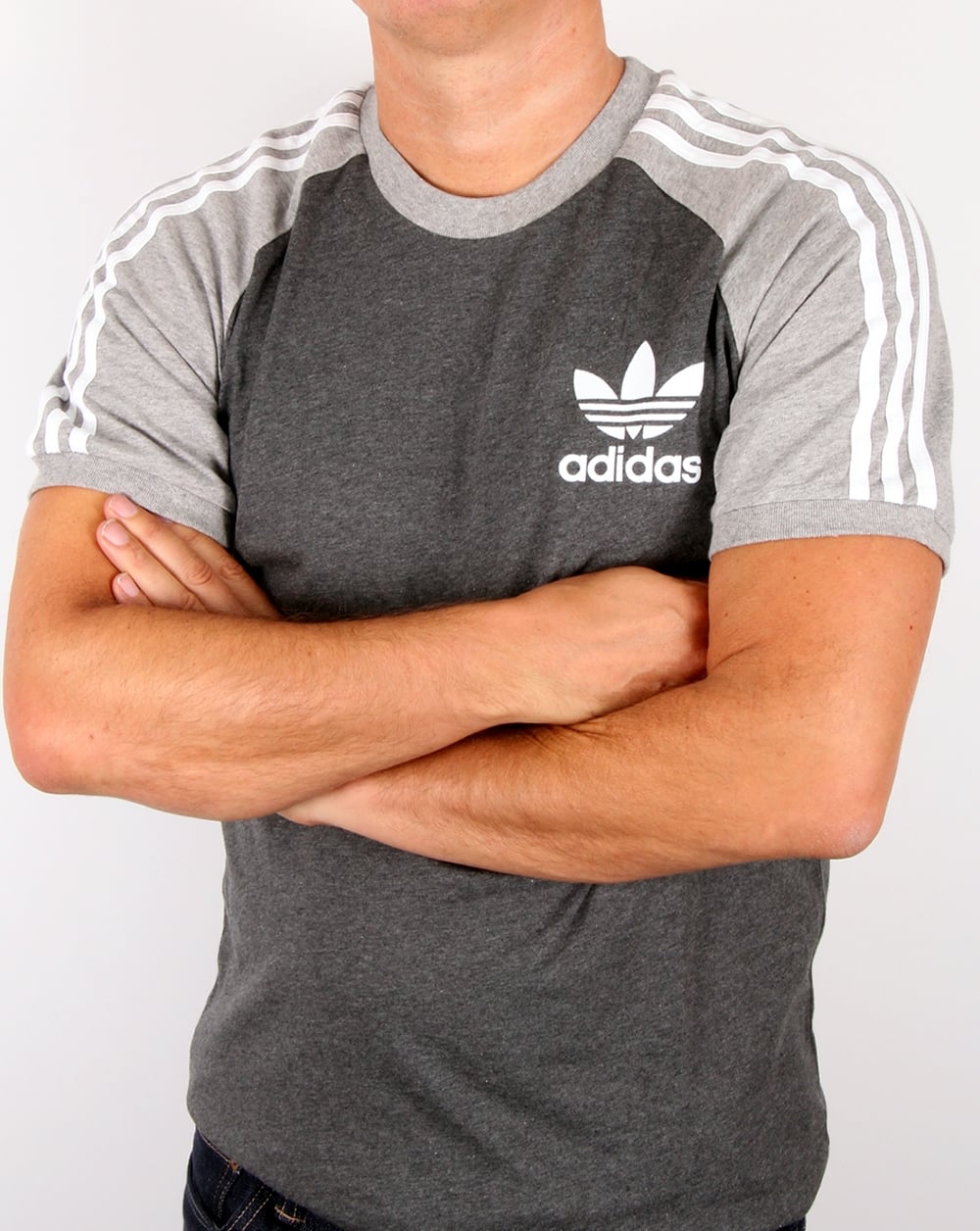Adidas Originals Retro 3 Stripe T-shirt Dark Grey/light Grey