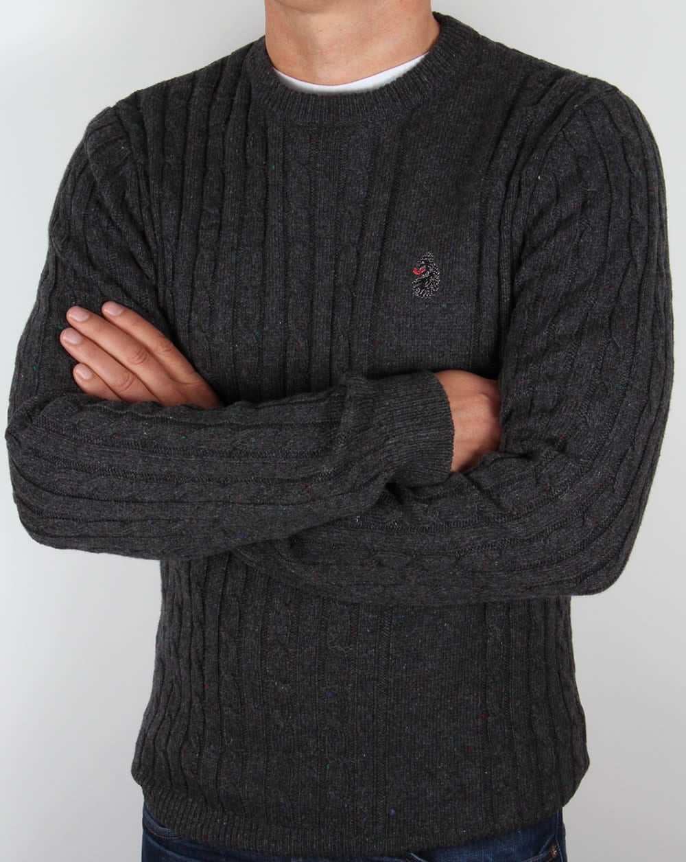Luke Horton Cable Knit Jumper Charcoal Grey