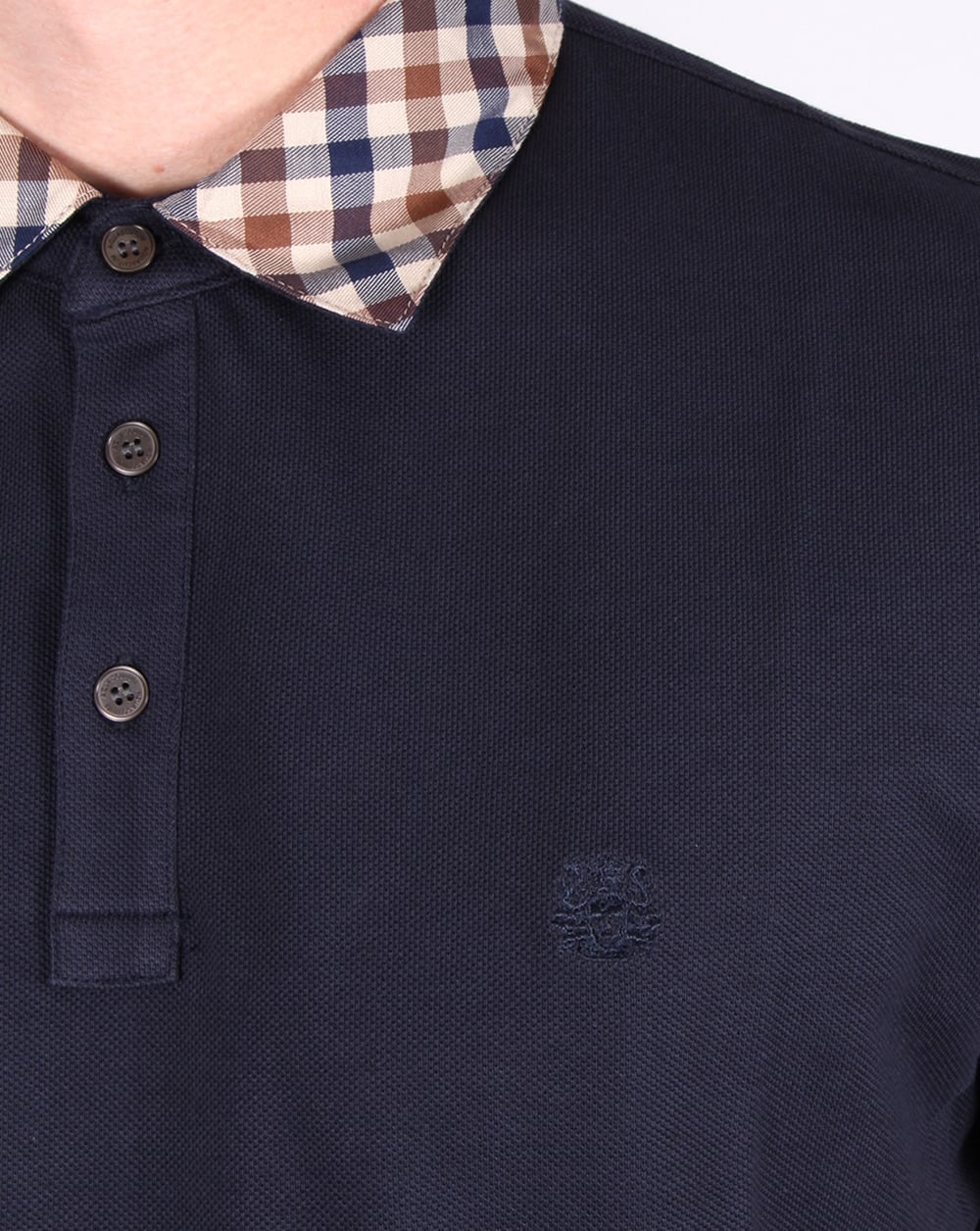 Aquascutum Nathan Check Collar Polo Shirt Navy