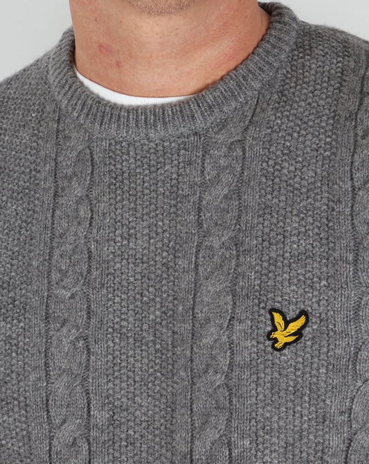 Lyle and Scott Lyle And Scott Cable Knit Lambswool Jumper Grey Marl