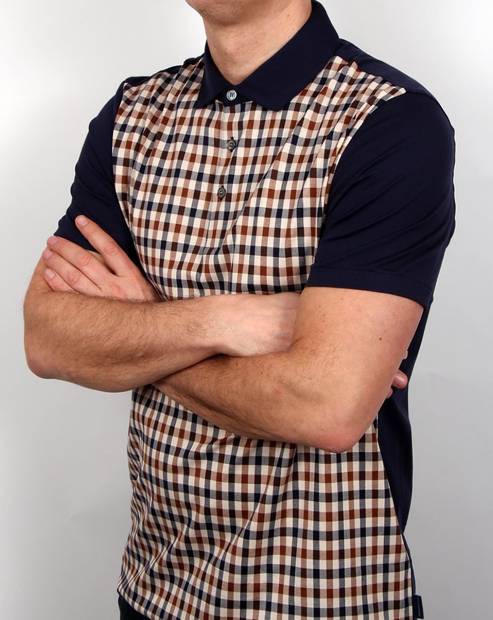 Aquascutum Dillon Club Check Polo Shirt Navy/Vicuna