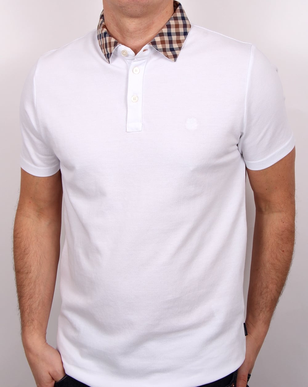 Aquascutum Nathan Check Collar Polo Shirt White