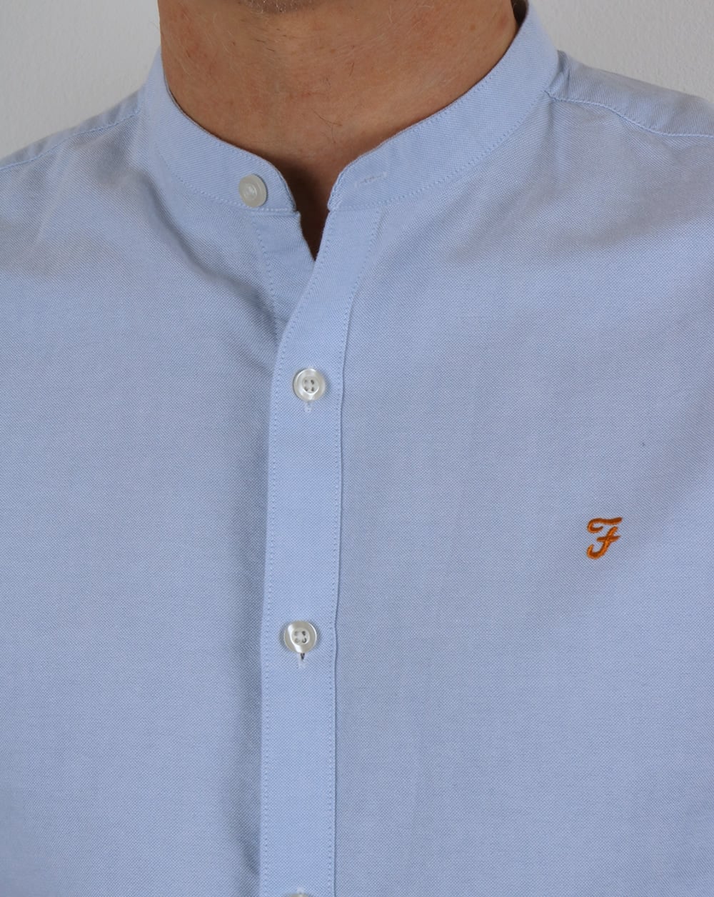 Farah Classic Grandad Collar Shirt Sky Blue