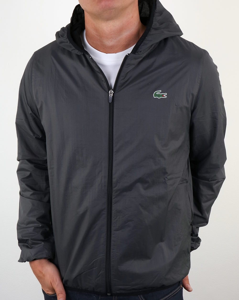 Lacoste Hooded Jacket Black/Charcoal – 80s Casual Classics