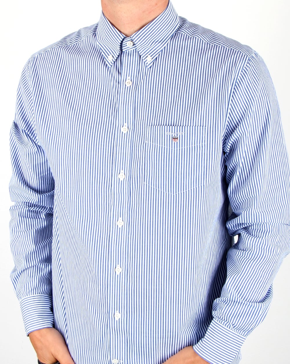 Gant Poplin Banker Striped Shirt Yale Blue