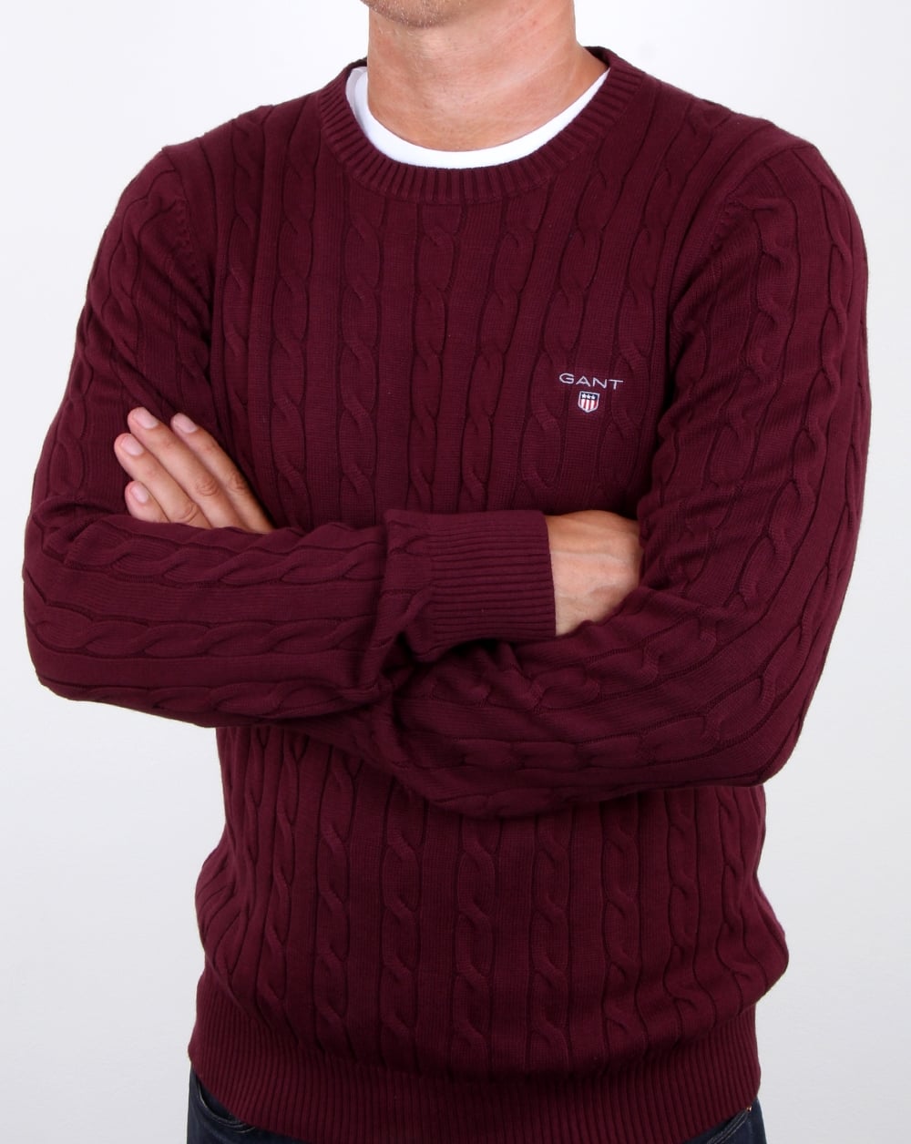Gant Cotton Cable Crew Jumper Purple Wine