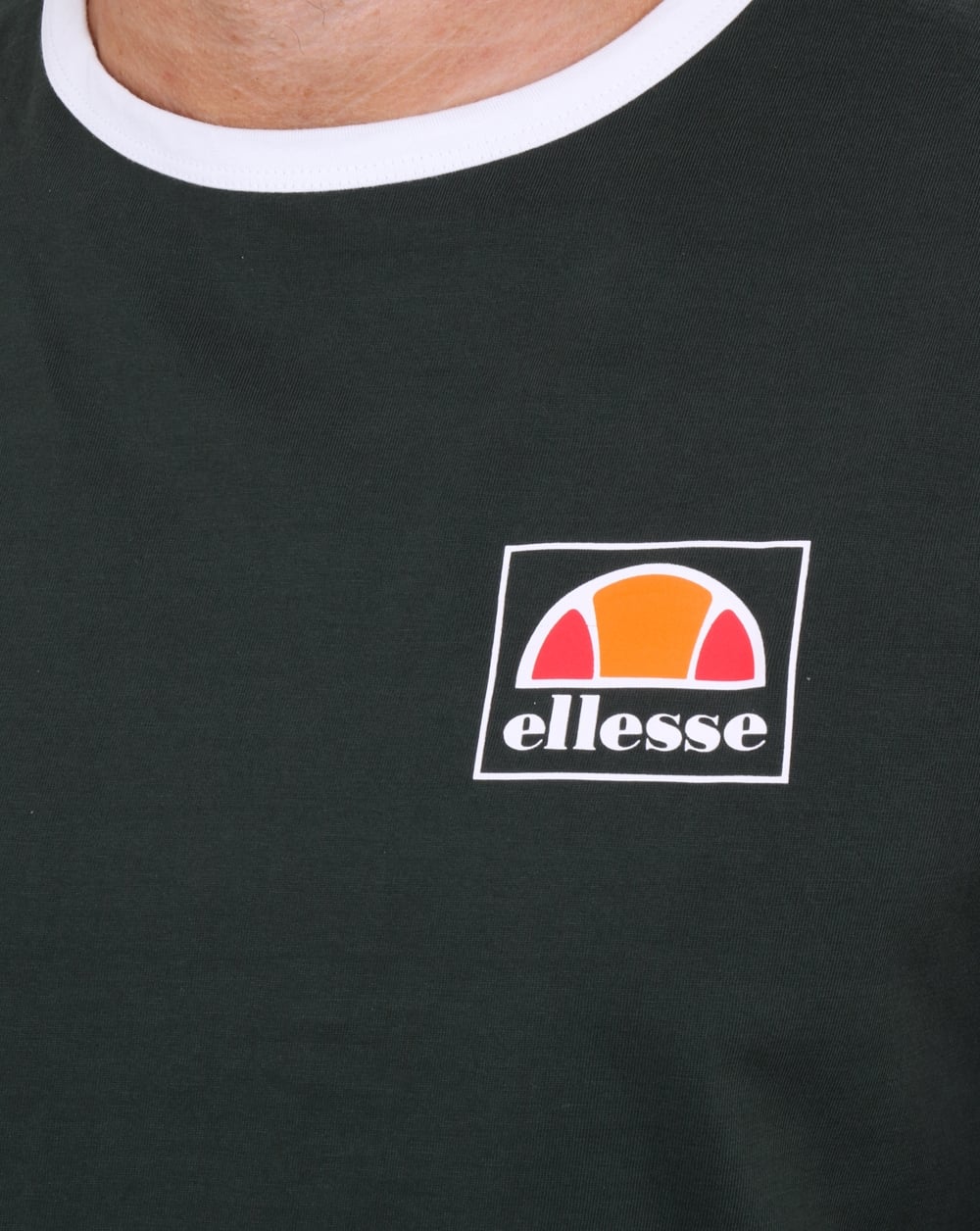 Ellesse Long Sleeve Ringer T Shirt Dark Green- White