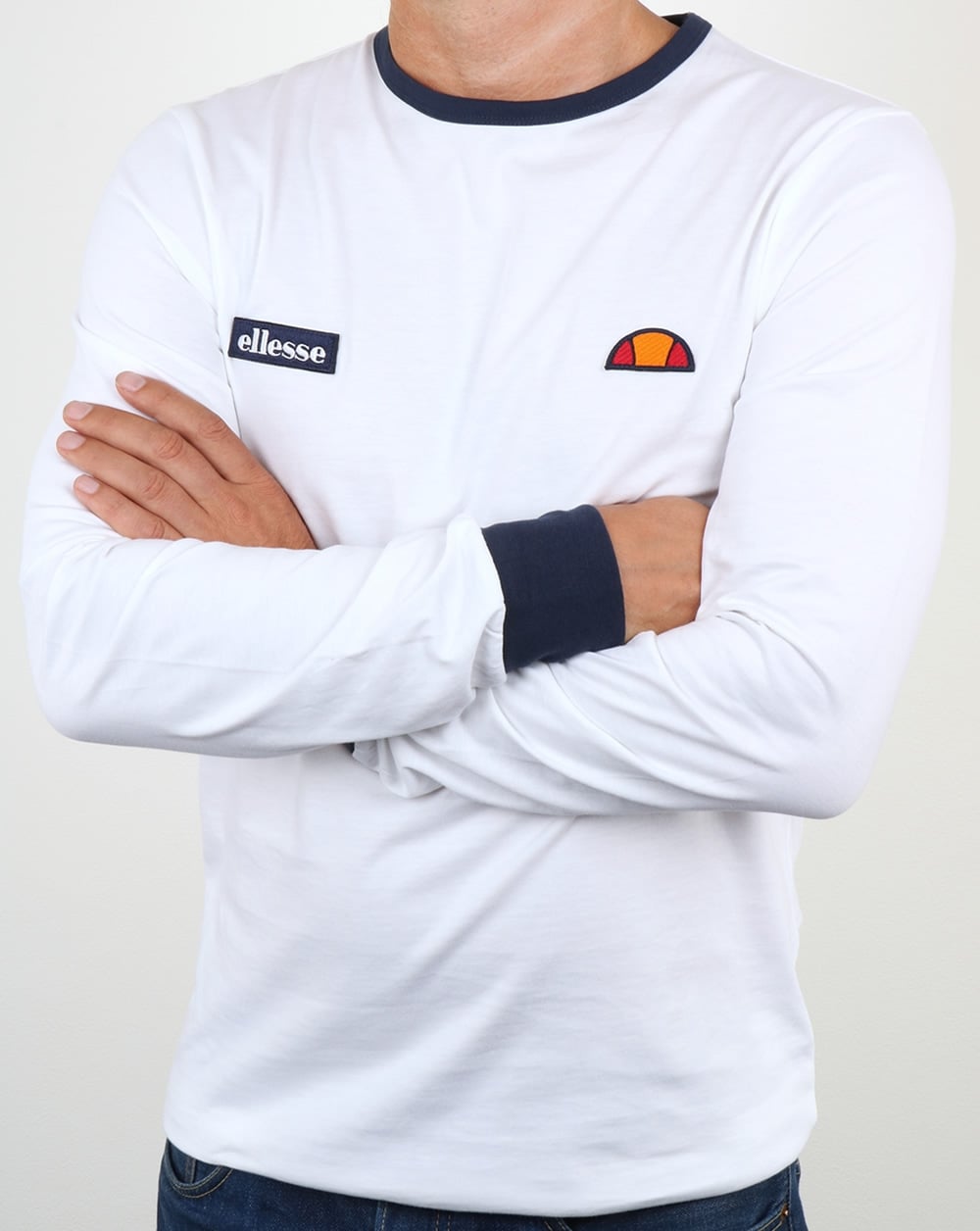 Ellesse Twin Badge Long Sleeve Ringer T Shirt White