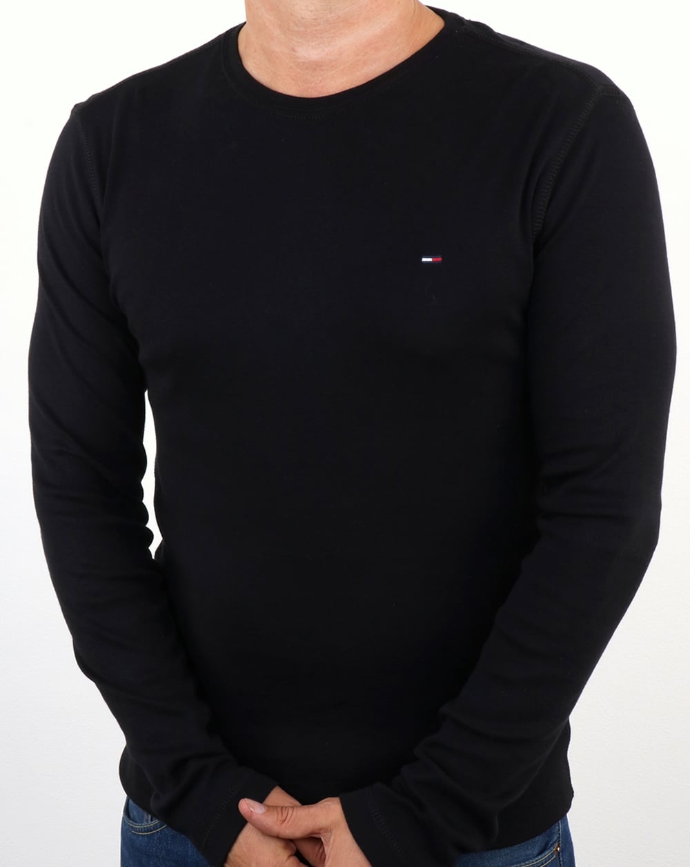 Tommy Jeans Rib Cotton Long Sleeve T Shirt Black