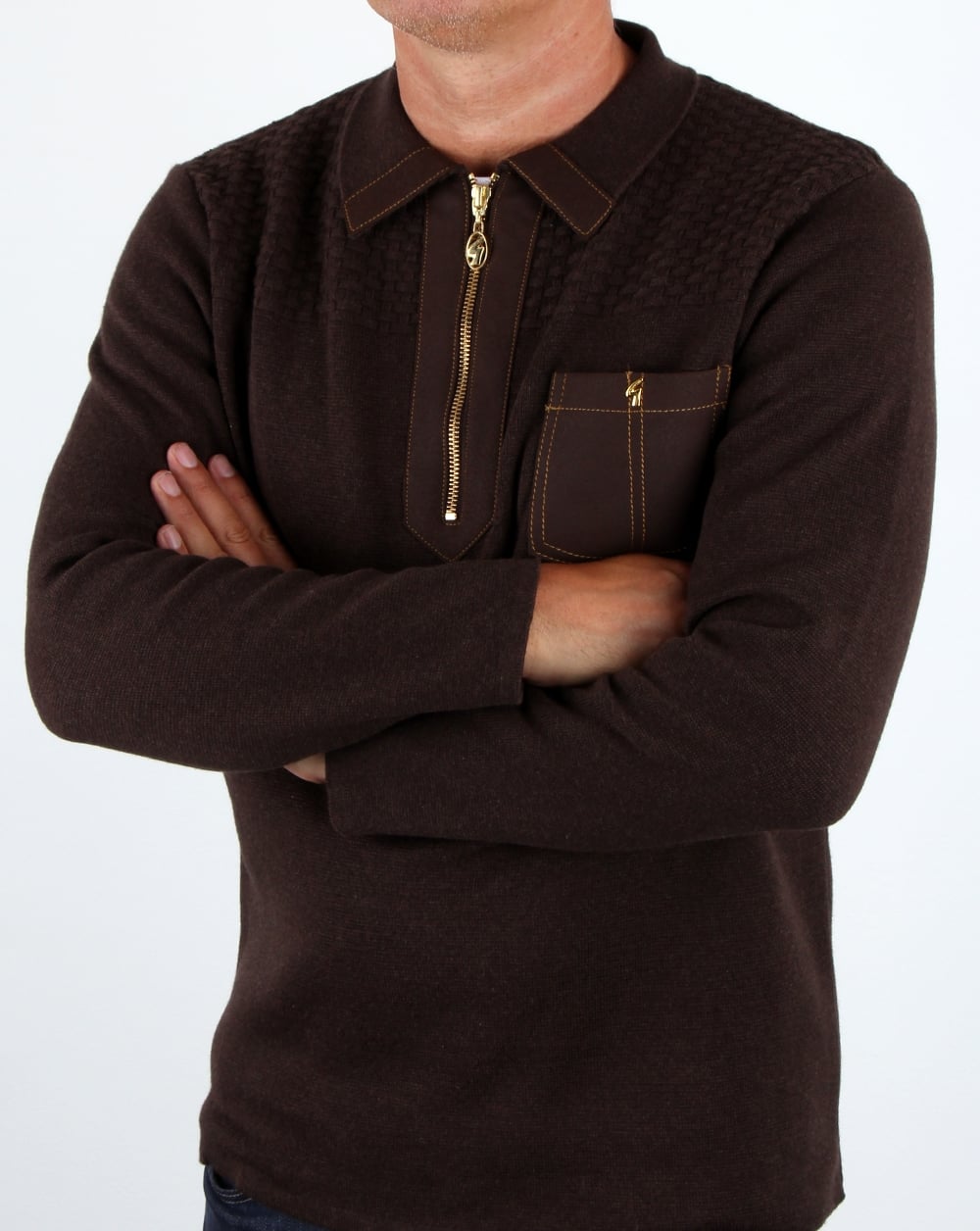 Gabicci Vintage Beuren Zip Neck Jumper Mocca