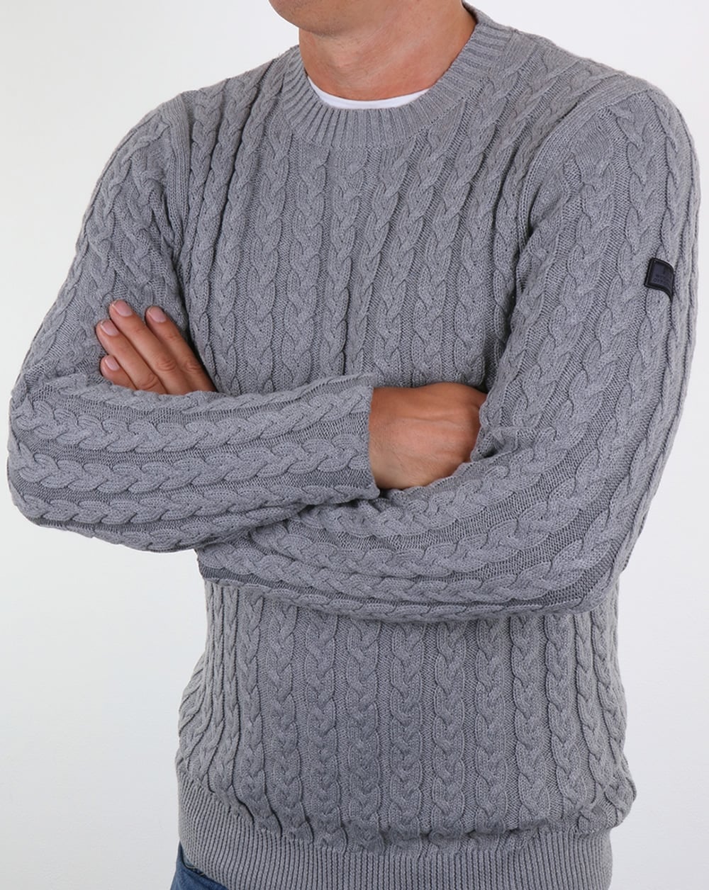 Weekend Offender Woods Cable Knit Jumper Grey Marl