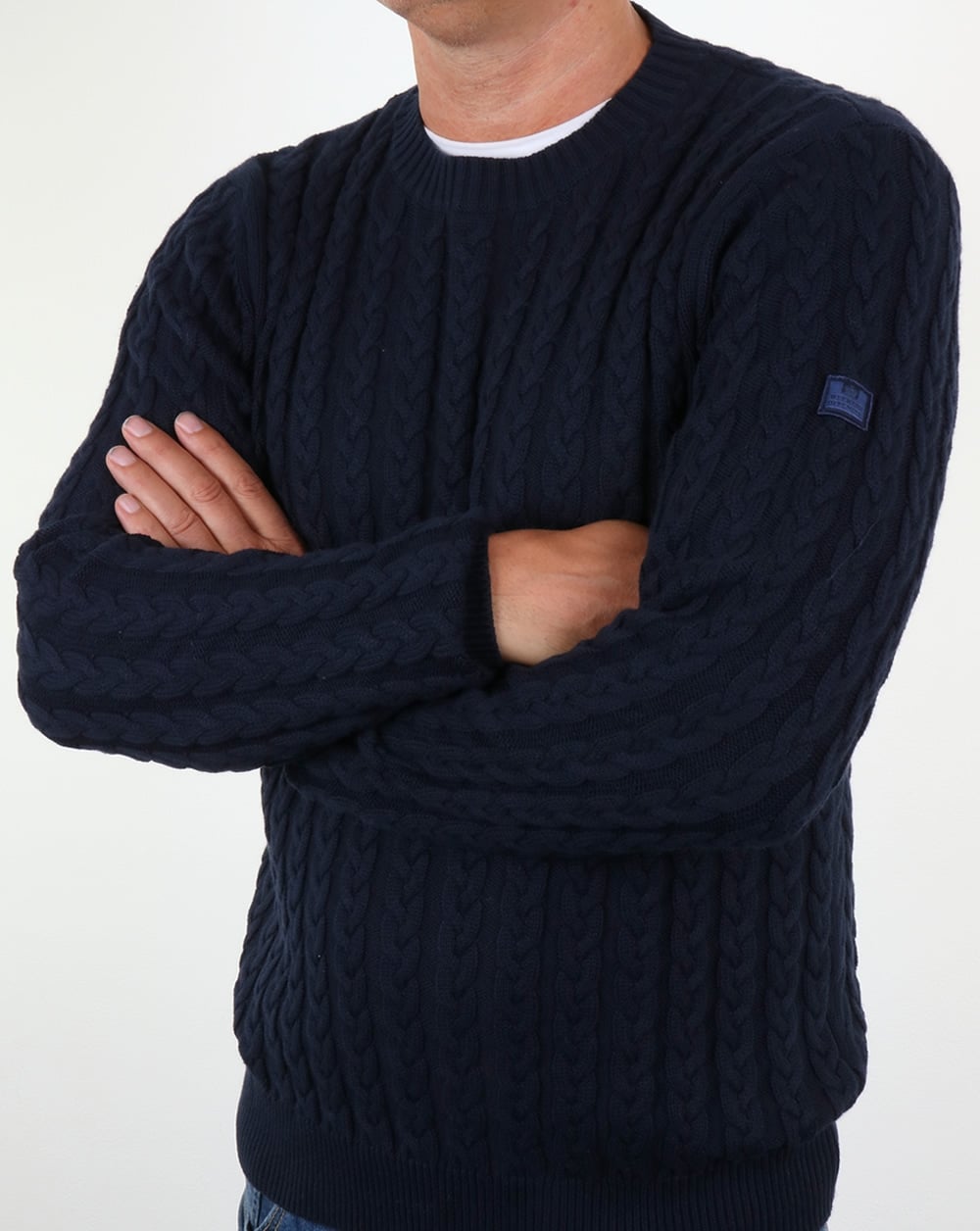 Weekend Offender Woods Cable Knit Jumper Navy