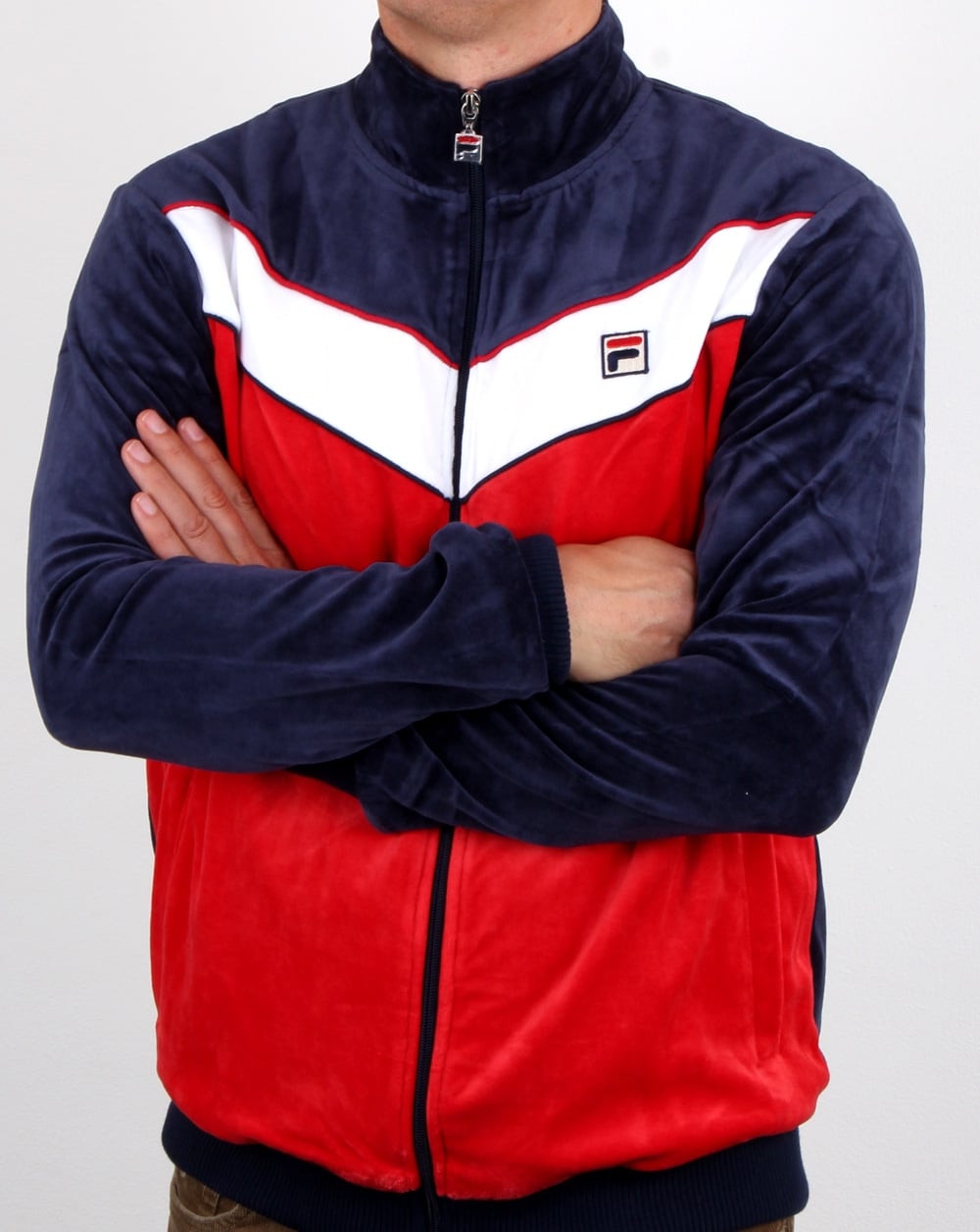 Fila Vintage Chevron Velour Track Top Navy/red/white