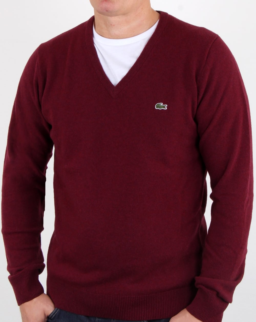 Lacoste Wool V Neck Jumper Burgundy