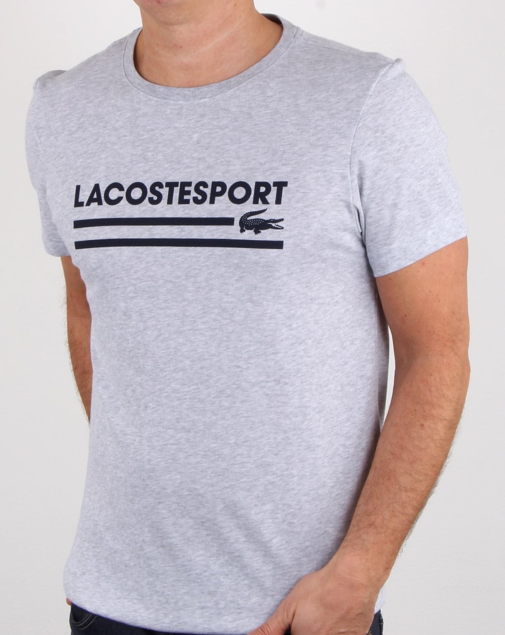 Lacoste Sport Logo T Shirt Silver Chine/navy