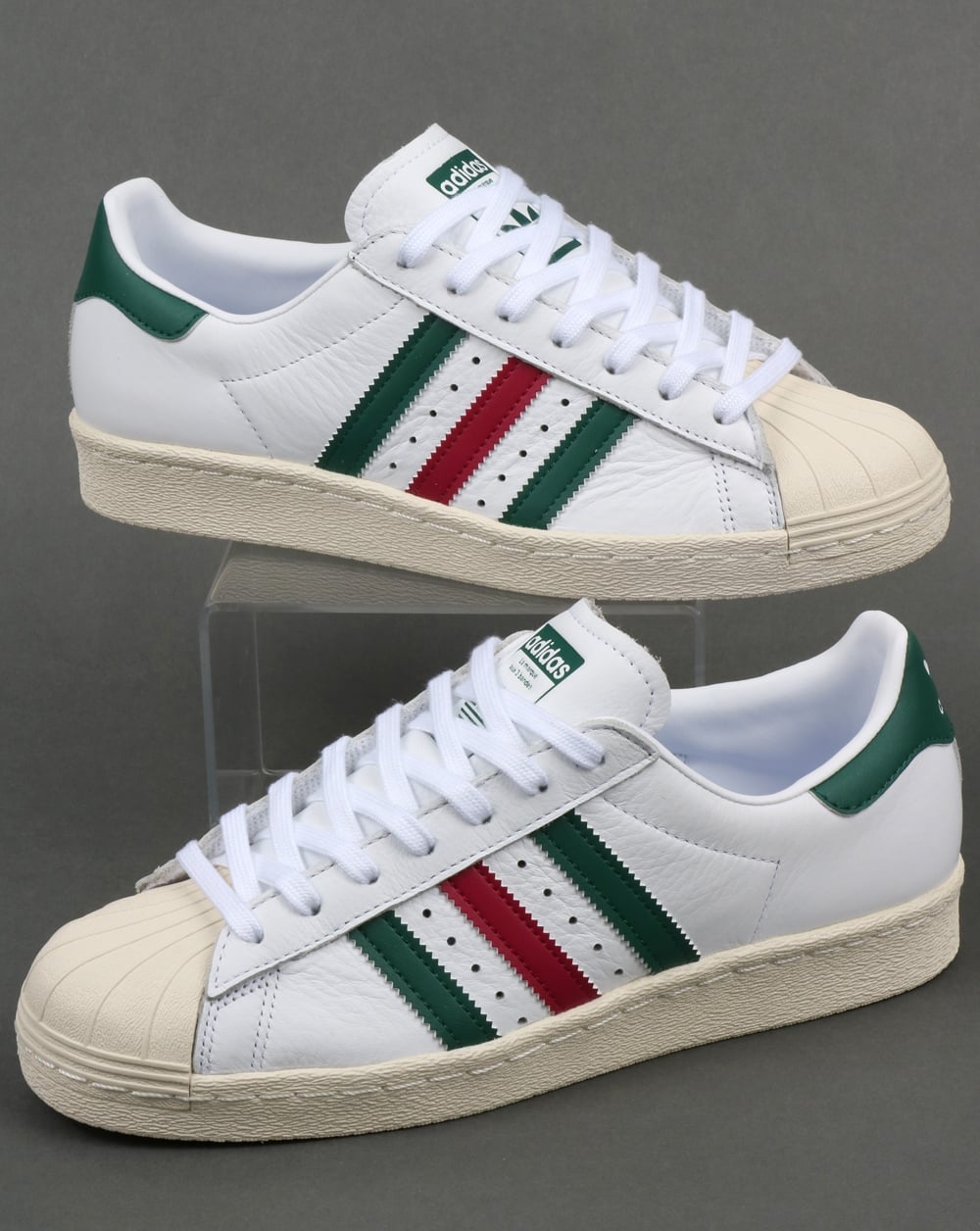 adidas gazelle silver green womens Adidas Superstar 80s Trainers White/Green/Ruby – 80's Casual Classics