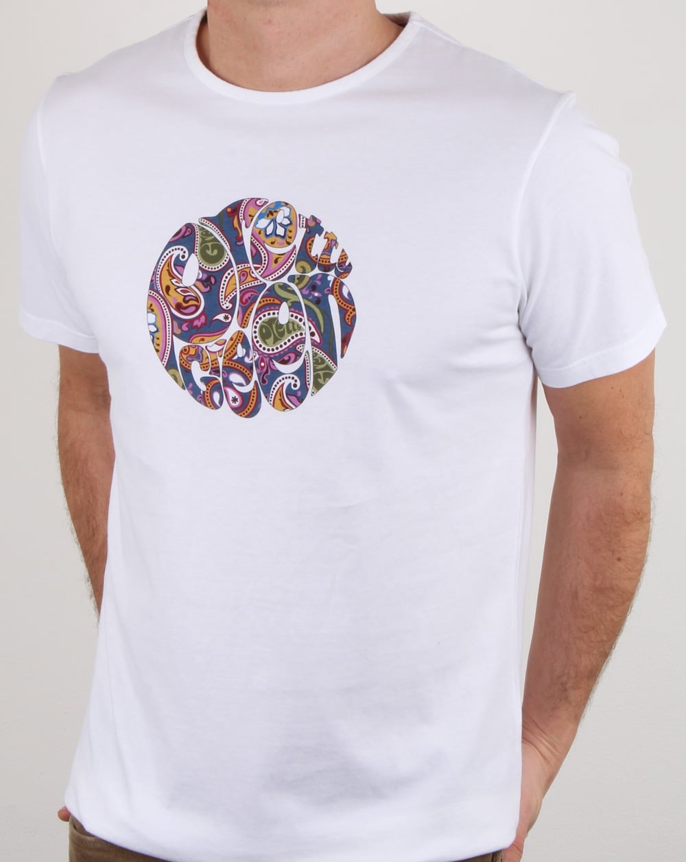 Pretty Green Thornley Paisley Logo T Shirt White Vintage