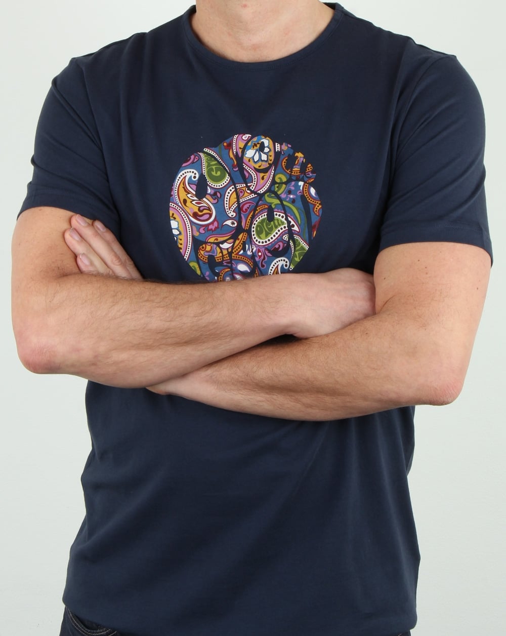 Pretty Green Paisley Logo T Shirt Navy