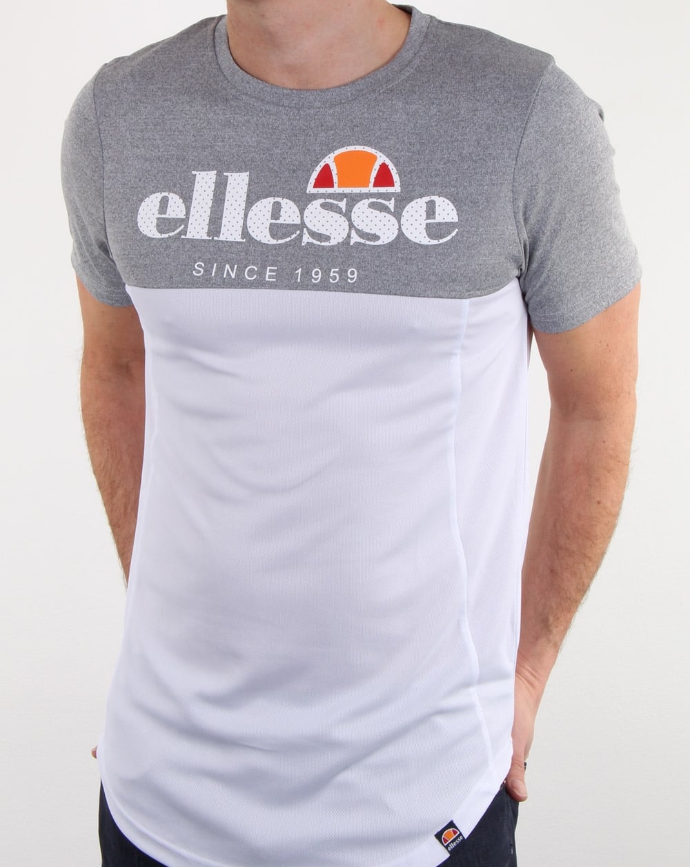 Ellesse Split T Shirt Grey Marl/white