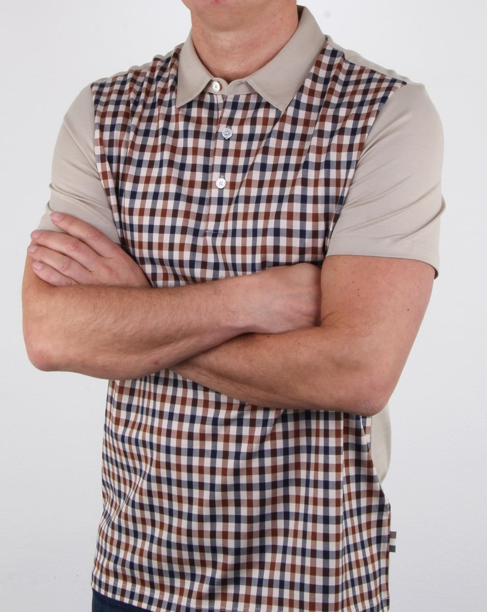 Aquascutum Dillon Club Check Polo Shirt classic vicuna
