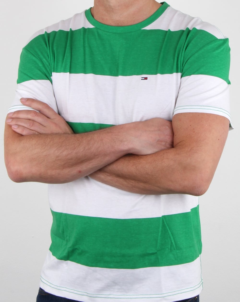 Tommy Hilfiger Race Stripe T Shirt Jellybean Green and White