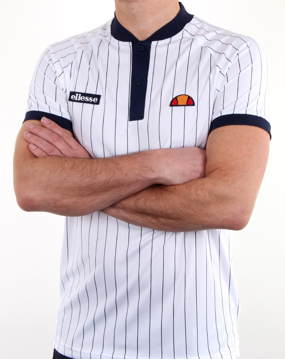 Ellesse Pin-Stripe Polo Shirt White