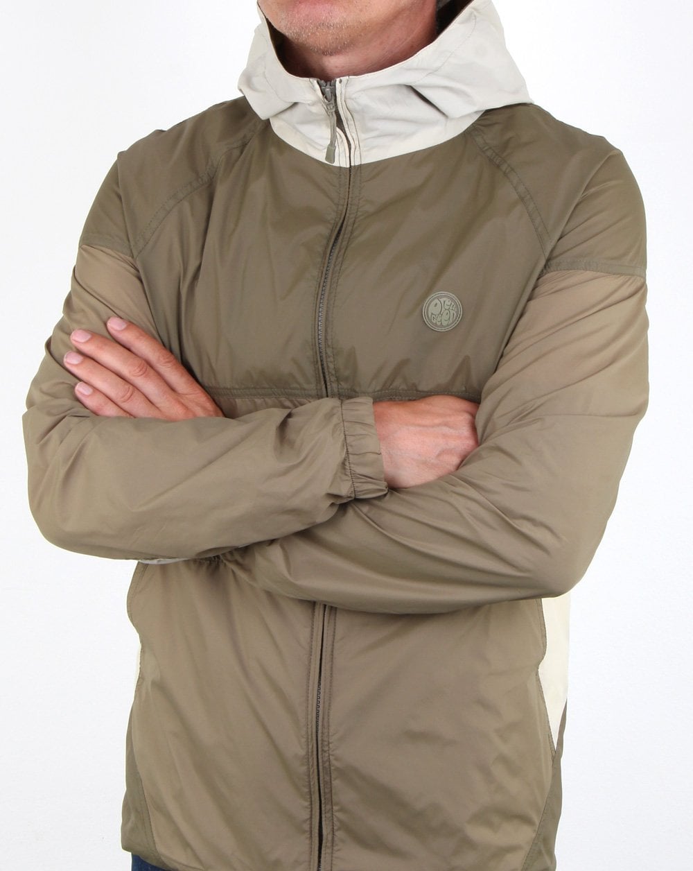 Pretty Green Zip Through Hooded Contrast Jacket Khaki