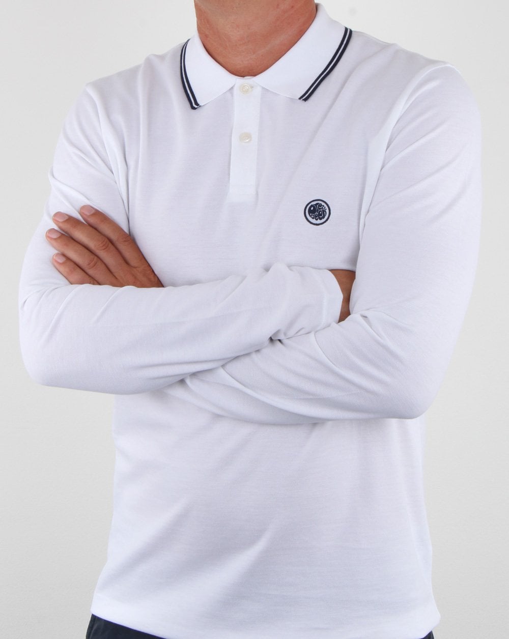 Pretty Green Barton Ls Tipped Polo White/navy