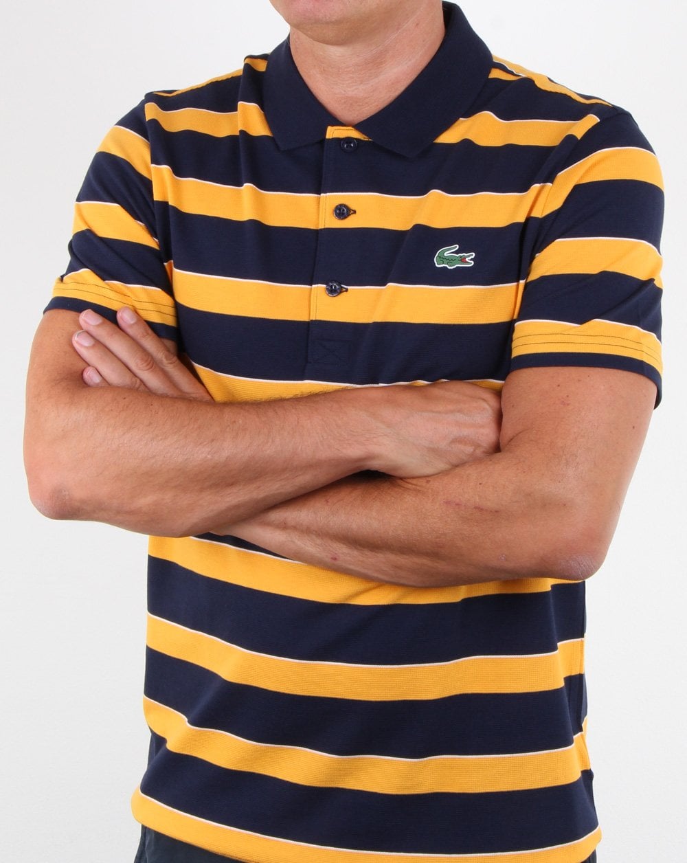 Lacoste Striped Polo Shirt Navy/Yellow
