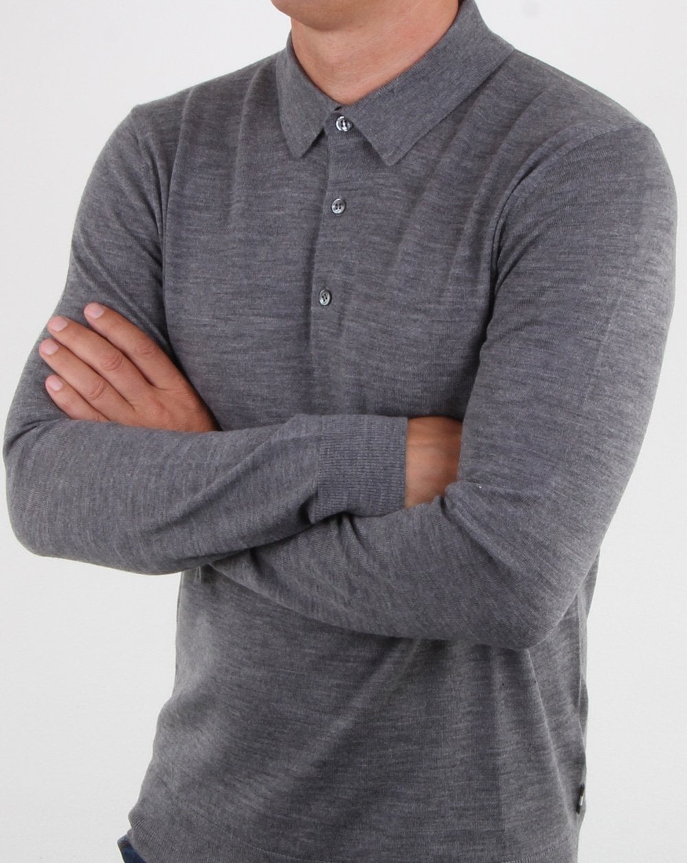 Aquascutum Kennington Long Sleeve Knitted Polo Grey Melange