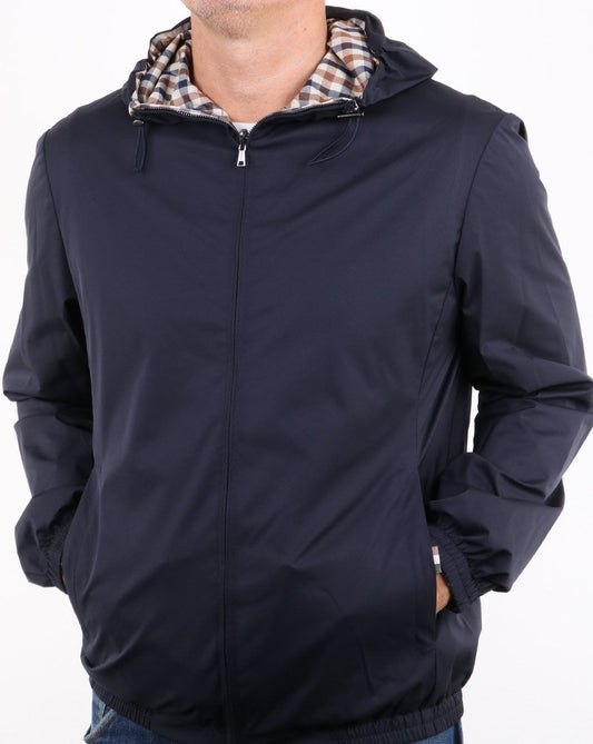 Aquascutum Aquascutum Tyne Hooded Reversible Jacket Navy