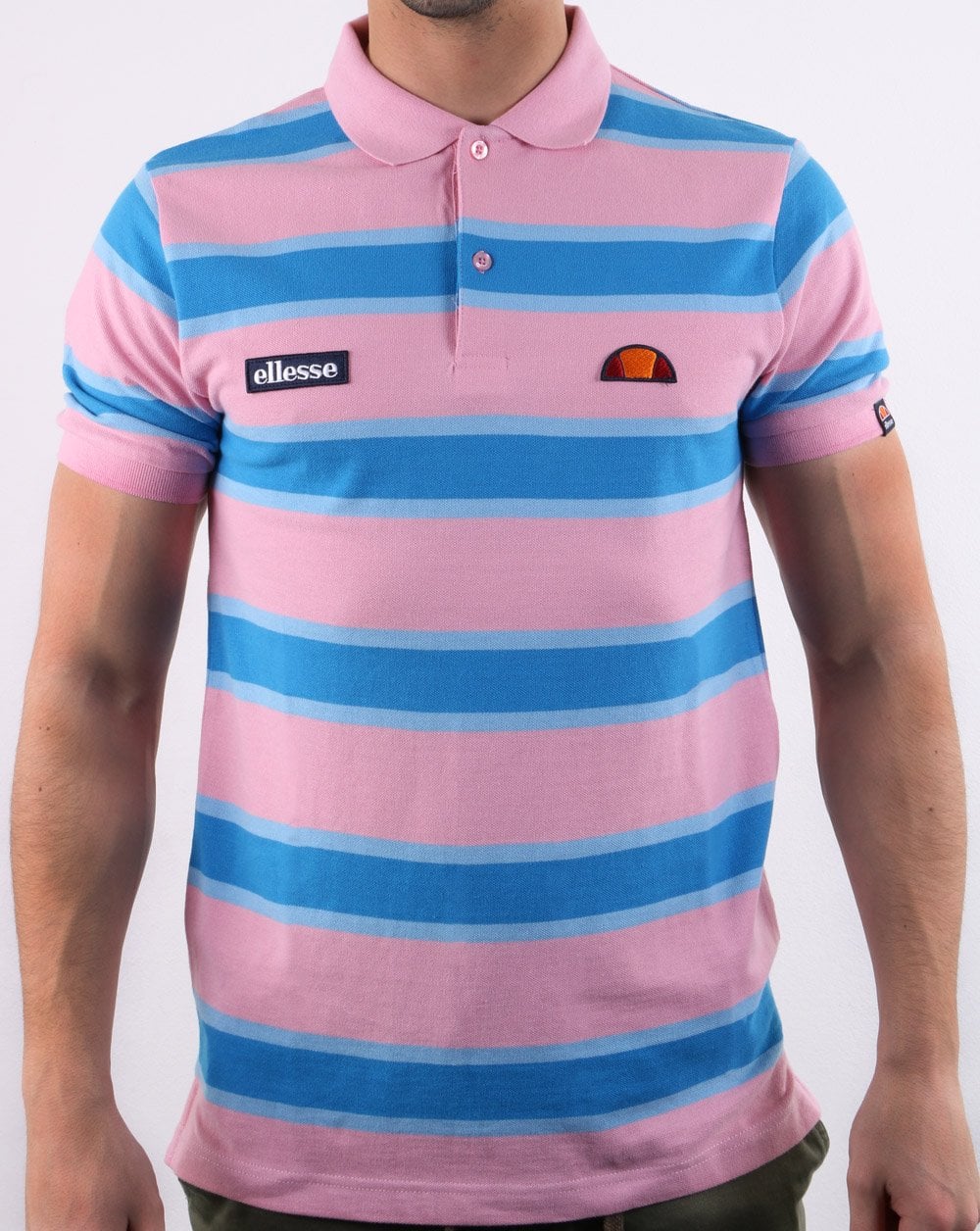 Ellesse Block Stripe Polo Shirt Pink / Blue