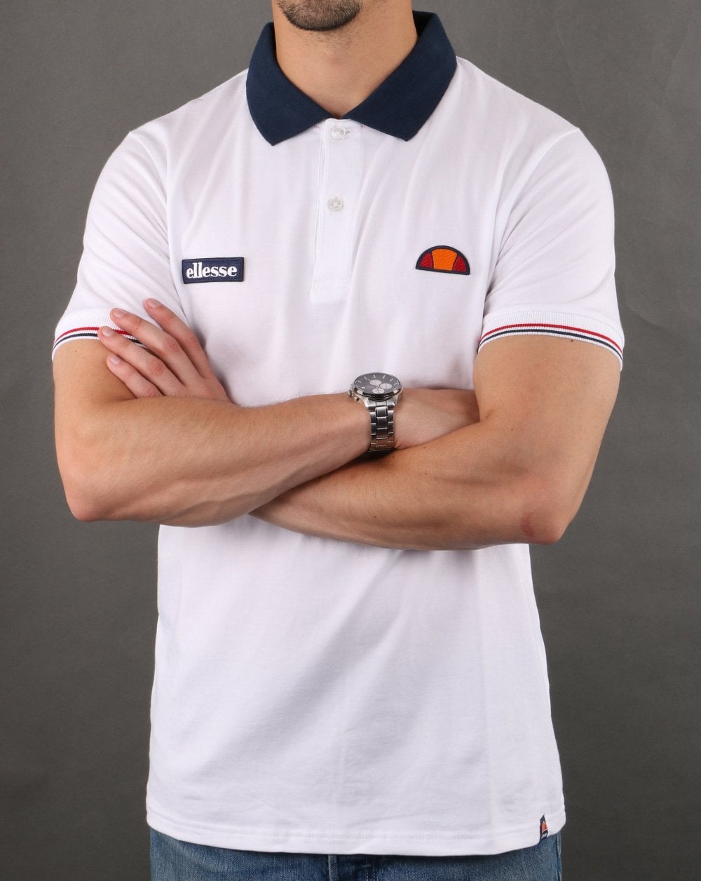 Ellesse Contrast Polo Shirt White-Navy