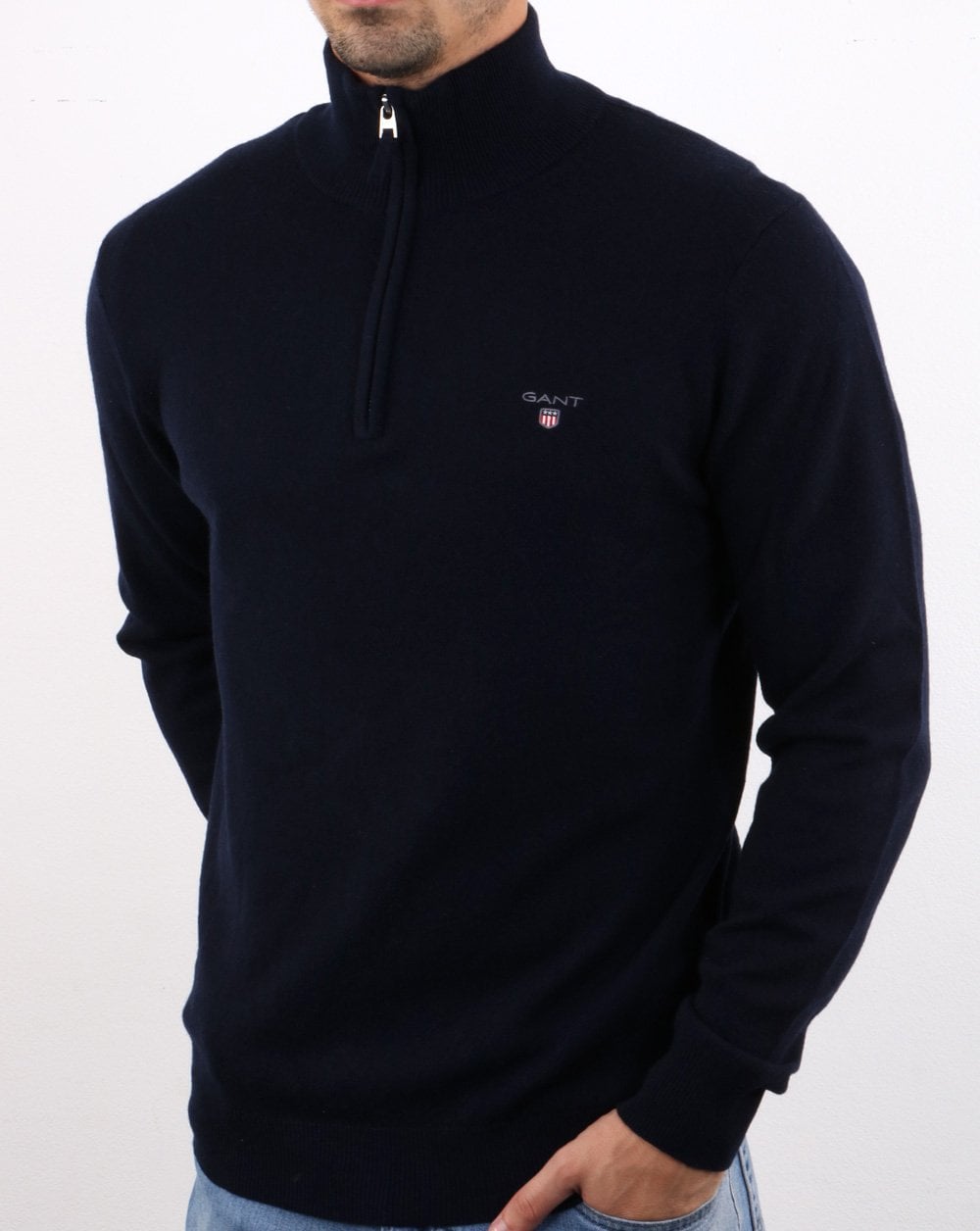 Gant Lambswool Half Zip Navy