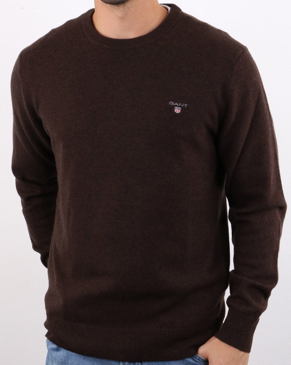 Gant Lambswool Crew Neck Jumper Dark Brown