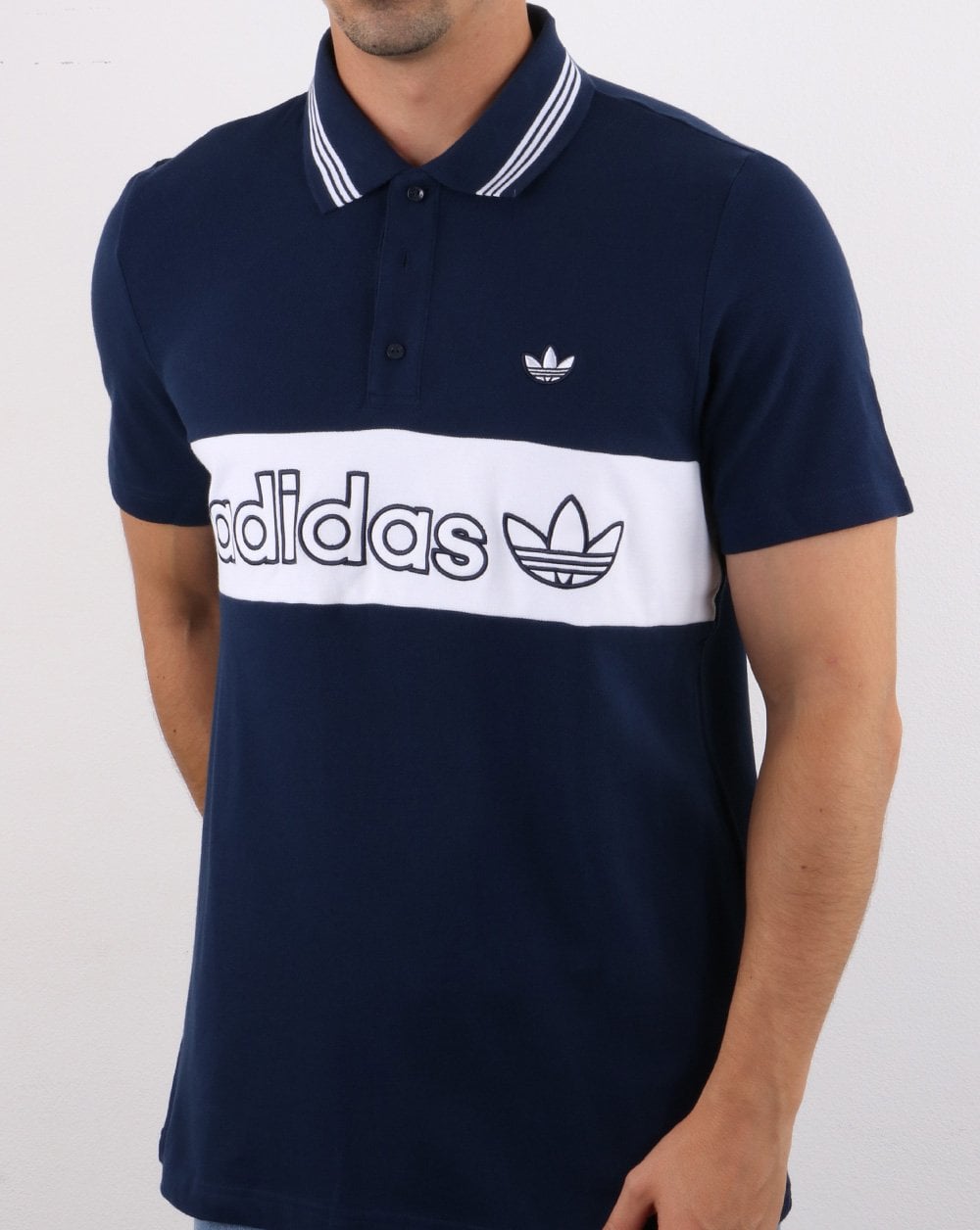 Adidas Originals Stripe Polo Shirt Navy