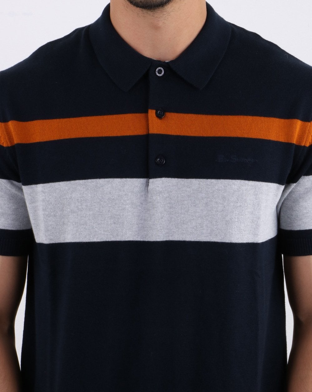 Ben Sherman Chest Stripe Knit Polo Dark Navy