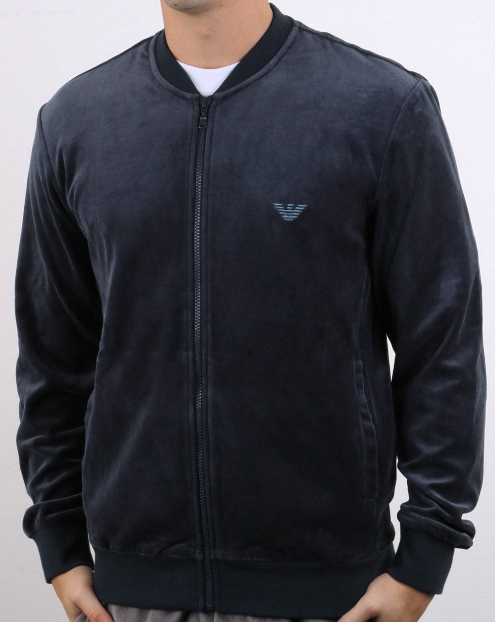 Emporio Armani Velour Track Top Navy
