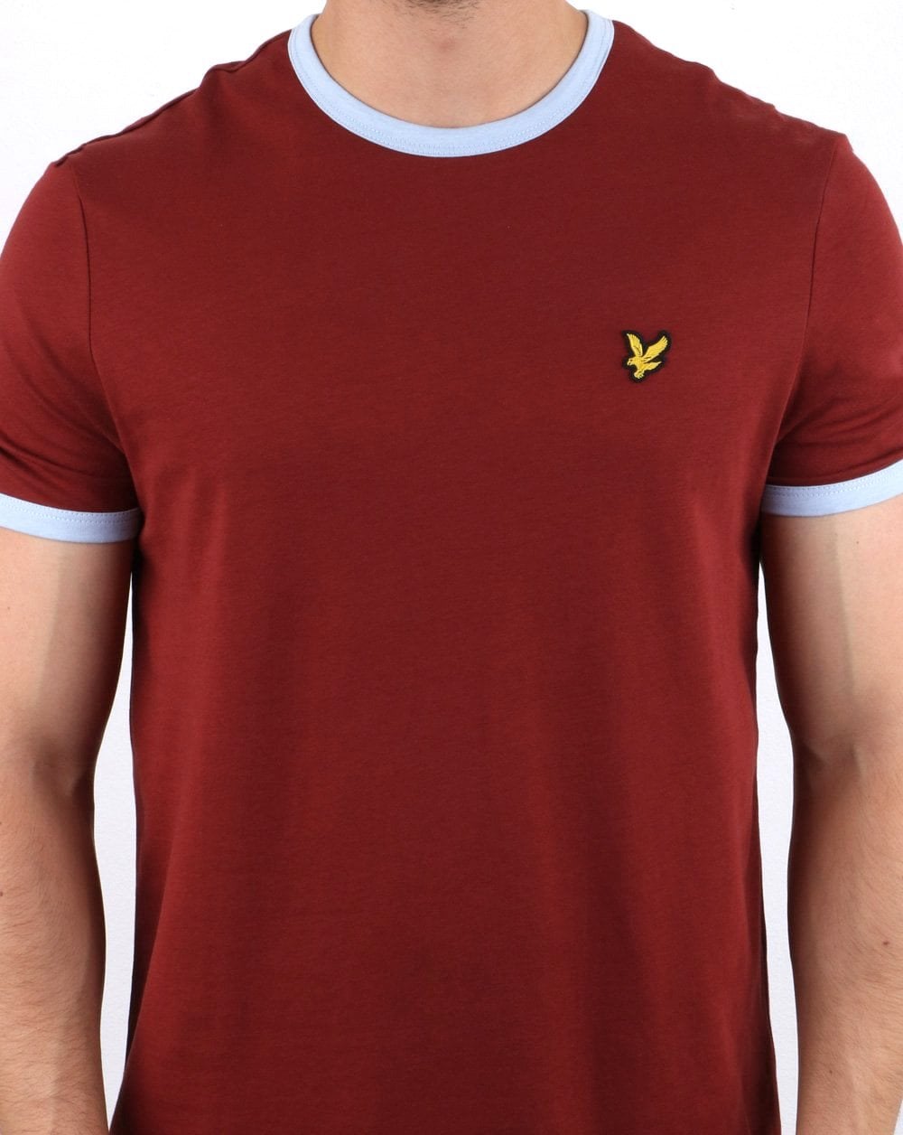Lyle And Scott Ringer T Shirt Claret and Blue