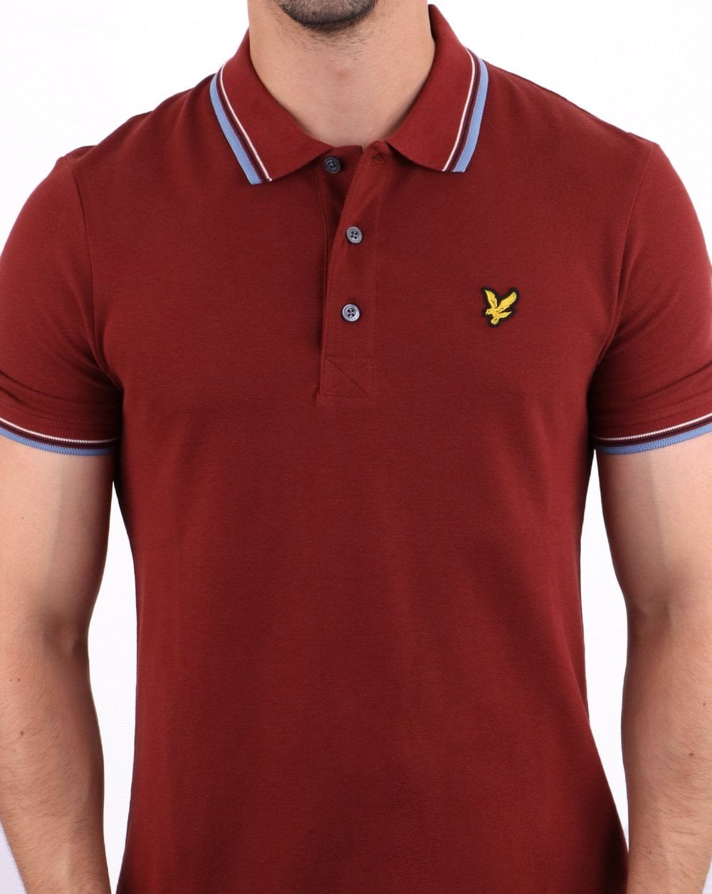 Lyle And Scott Tipped Slim Fit Polo Shirt Claret/Sky Blue
