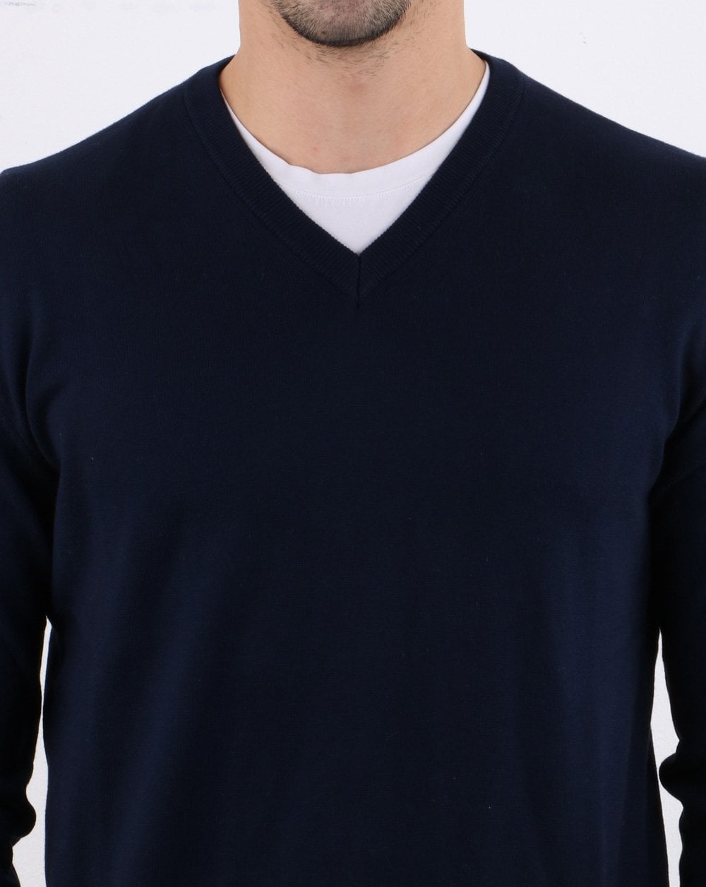 Benetton V-Neck Cotton Jumper Navy