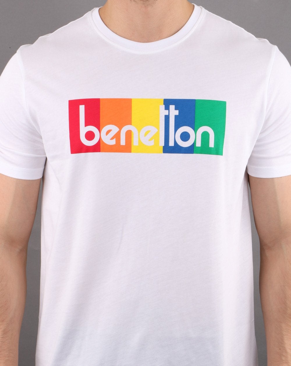 Benetton Box Logo T Shirt White/Multi